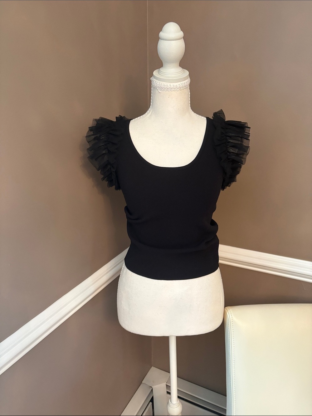Bailey 44 Black Ruffle Sleeve Tank